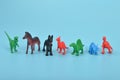 Type of plastic dinosaur toys. The dinosaur toy was incredibly detailed and realistic, inspiring my child\'s imagination and Royalty Free Stock Photo