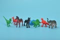 Type of plastic dinosaur toys. The dinosaur toy was incredibly detailed and realistic, inspiring my child\'s imagination and Royalty Free Stock Photo