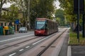 A type of surface metro called the Tram that moves throughout the city of Mestre, Italy Royalty Free Stock Photo