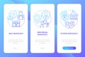 Types of advocacy blue gradient onboarding mobile app screen