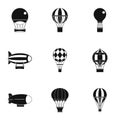 Types of airship icon set, simple style