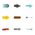 Types of arrows icons set, flat style Royalty Free Stock Photo