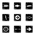 Types of arrows icons set, grunge style Royalty Free Stock Photo