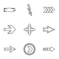 Types of arrows icons set, outline style