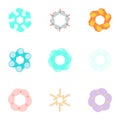 Types of artificial flowers icons set