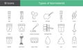 Types of biomaterial set of line icons in vector, illustration stool and blood, sputum and bone marrow, hair and urine