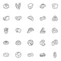 Types of bread line icons set