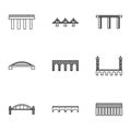 Types of bridges icons set, outline style Royalty Free Stock Photo