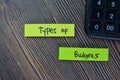 Types of Budgets write on sticky notes isolated on Wooden Table