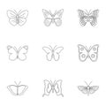 Types of butterflies icons set, outline style Royalty Free Stock Photo