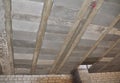 Types of ceilings rib-detached houses. Close up on monolithic-prefabricated ceilings consist of reinforced concrete beams truss