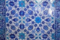 Types of ceramic tiles with Arabic ornament. Blue floral pattern. Turkish ceramics Royalty Free Stock Photo