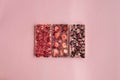 3 types of chocolate bar - raw dessert with dry berries