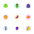 Types of clothes icons set, pop-art style