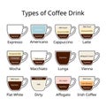 Types of Coffee Drinks and Their Ingredients Infographic Royalty Free Stock Photo