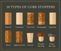 10 types of cork stoppers set in flat style.
