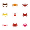 Types of crab icons set, cartoon style