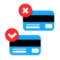 Types of credit card payment approval or cancellation. A flat graphic design element of a modern logo in a simple style