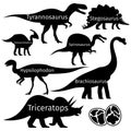 Types of dinosaurus vector silhouettes isolated on white background