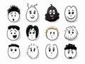 8 types Doodle Emoji face icon set in hand-drawn style