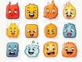 8 types Doodle Emoji face icon set in hand-drawn style