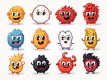 8 types Doodle Emoji face icon set in hand-drawn style