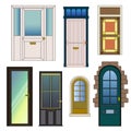 Types of doors. Design of different doors. Set of vector illustrations isolated on white Royalty Free Stock Photo