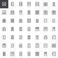 Architectural doors outline icons set