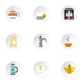 Types of drinks icons set, flat style