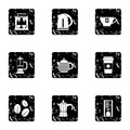 Types of drinks icons set, grunge style