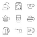 Types of drinks icons set, outline style