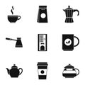 Types of drinks icons set, simple style