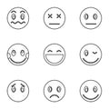 Types of emoticons icons set, outline style Royalty Free Stock Photo