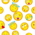 Types of emoticons pattern, cartoon style Royalty Free Stock Photo