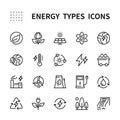 Types of energy vector line icons. Isolated icon collection of energy types for web sites on white background. Energy