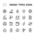 Types of energy vector line icons. Isolated icon collection for web sites on white background. Energy symbol vector set.