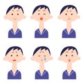 6 types of facial expressions for women with short hair: upper body Royalty Free Stock Photo