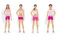 4 types of figures of women. Women in sportswear are standing. Realistic illustration