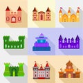 Types of fortress icons set, flat style Royalty Free Stock Photo