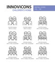 Types of foster families - line design style icons set