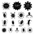 Types of funny microbes black icons in set collection for design. Microbes pathogenic vector symbol stock web
