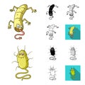 Types of funny microbes cartoon,black,flat,monochrome,outline icons in set collection for design. Microbes pathogenic Royalty Free Stock Photo