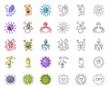 Types of funny microbes cartoon,outline icons in set collection for design. Microbes pathogenic vector symbol stock web