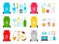 Types of garbage recycling ecological vector illustration.