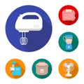 Types of household appliances flat icons in set collection for design.Kitchen equipment vector symbol stock web Royalty Free Stock Photo