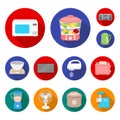 Types of household appliances flat icons in set collection for design.Kitchen equipment vector symbol stock web Royalty Free Stock Photo