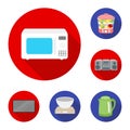 Types of household appliances flat icons in set collection for design.Kitchen equipment vector symbol stock web Royalty Free Stock Photo