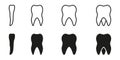 Types of Human Teeth Line and Silhouette Icon Set. Adult Tooth Anatomy. Incisor, Canine, Premolar, Molar Teeth Pictogram Royalty Free Stock Photo