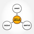 Types of immunity mind map text concept for presentations and reports Royalty Free Stock Photo