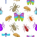 Types of insects pattern, cartoon style